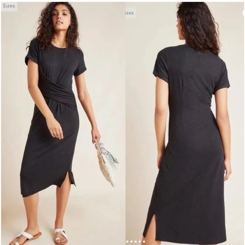 Anthropologie Black Twist-Waist Midi Dress